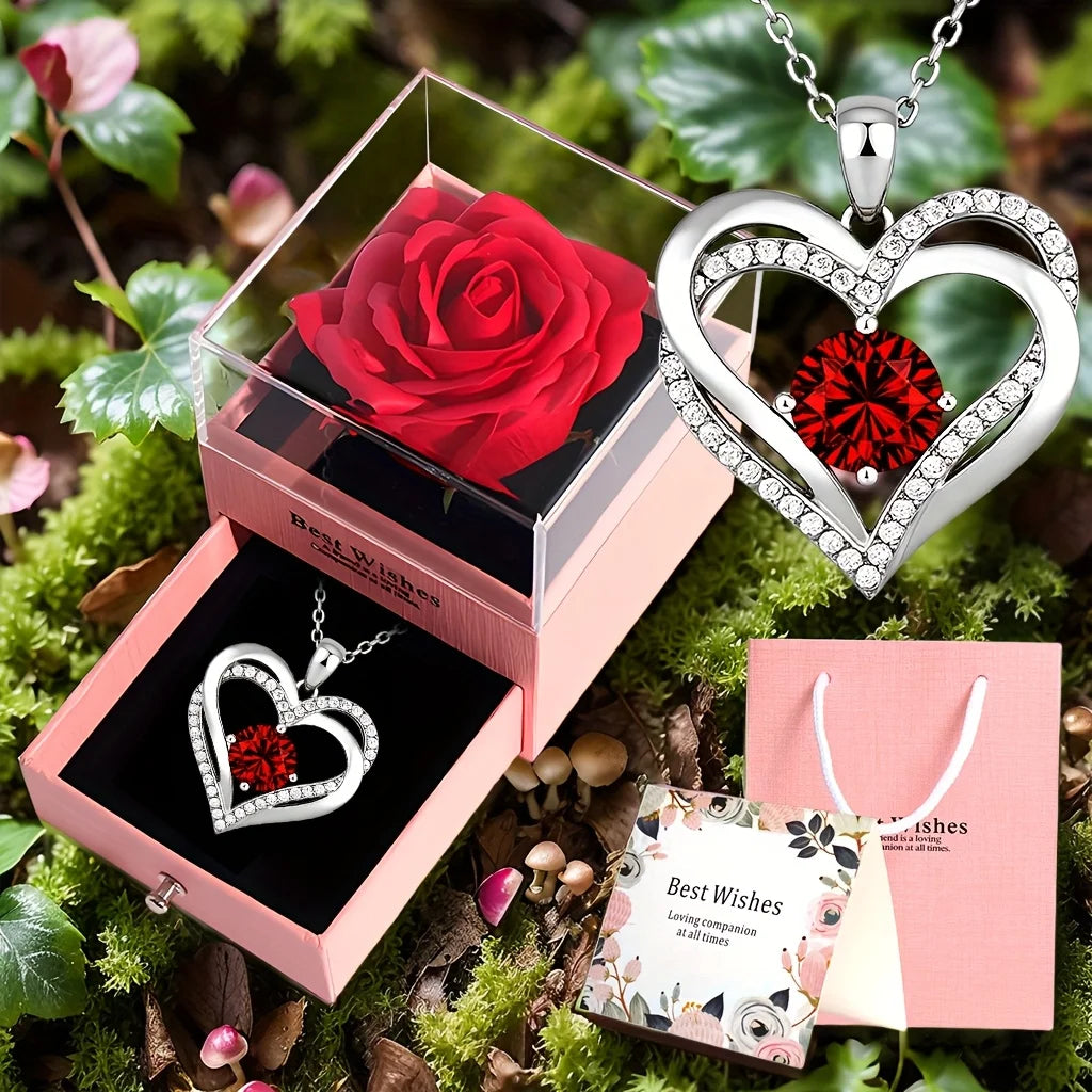 Permanent Rose Gift Box, Love Rose Multi Pendant Necklace,Women's Simple and Exquisite Jewelry,Gift for Mother,Lover,Best Friend