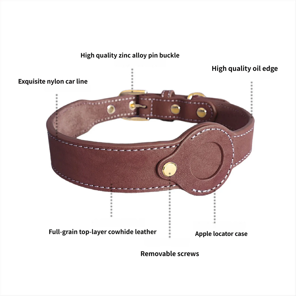 Leather AirTag dog Collar Genuine and Heavy Duty handmade pet collar with Air Tag Holder Lightweight GPS Pet Collars