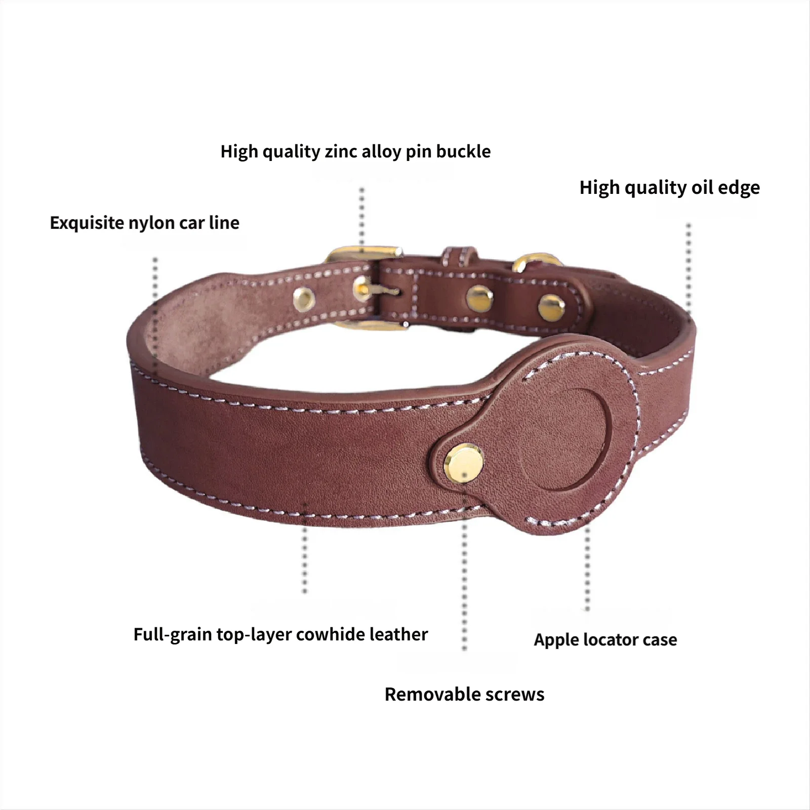 Leather AirTag dog Collar Genuine and Heavy Duty handmade pet collar with Air Tag Holder Lightweight GPS Pet Collars