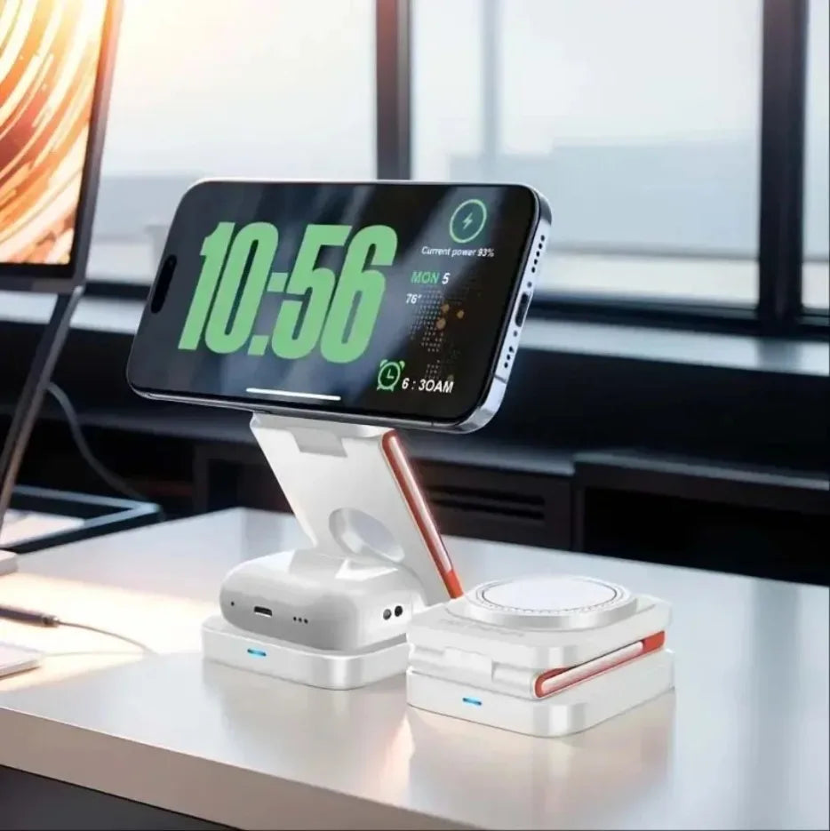 3 in 1 Foldable Magnetic Wireless Charger Stand 100W Fast Charging Station for iPhone 16 15 14 13 12 iWatch 10-2 Airpods Pro Max