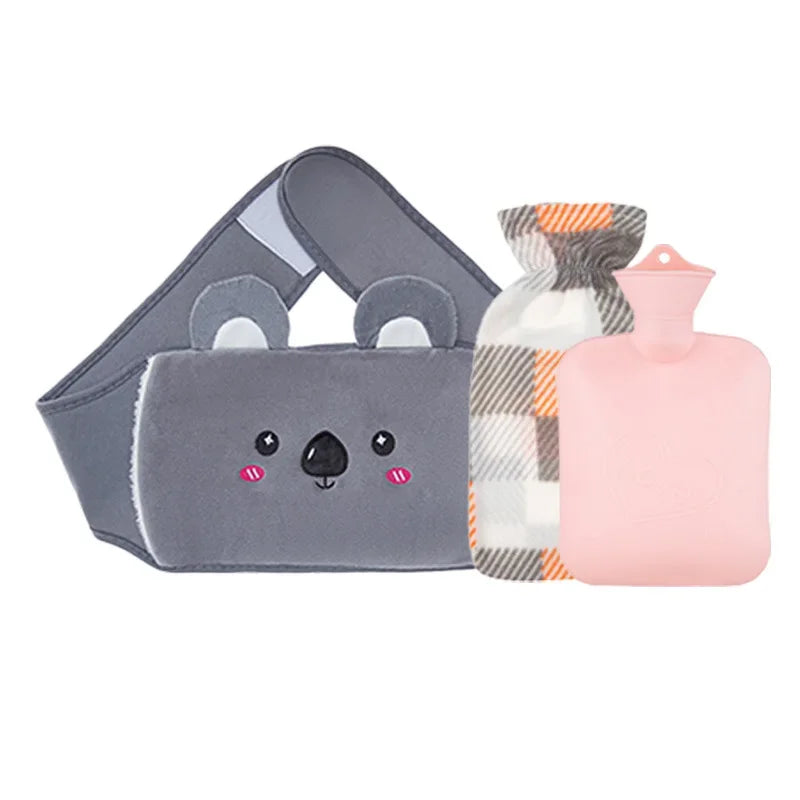 3-Piece Set Filling Water Type Hot Water Bag Hot Water Bottle Cover Plush Animal Belt Winter Menstrual Women Belly Hand Warmer