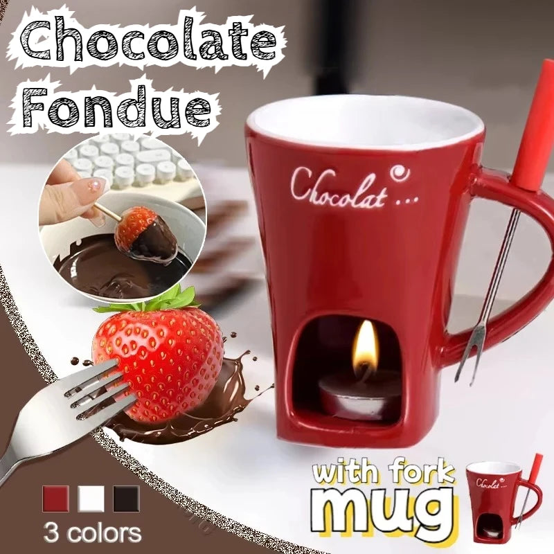 Ceramic Chocolate Hot Pot Cup, Gourmet Cheese Creative Coffee MUG Swiss Ice cream Christmas Party With Fork