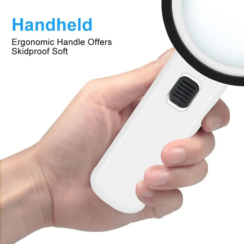 Handheld 30x Magnifying Glass 12 LED Lights Jewelry Illuminated Double Glass Lens Magnifier For Seniors Reading Watch Repair