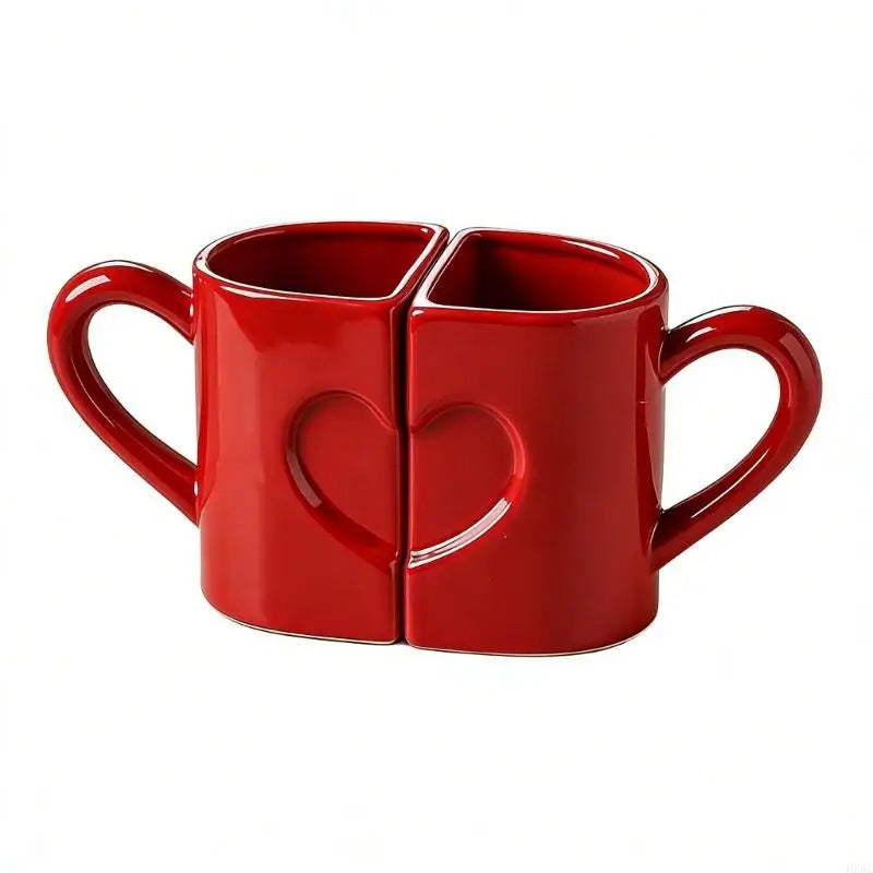Pack of 2 Heart Puzzle Designs Ceramic Mugs Comfortable Handle Coffee Cup for Couples Romantics Valentine Gift HX6C