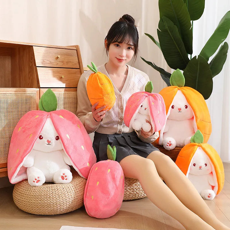 Kawaii Fruit Transfigured Bunny Plush Toy Cute Carrot Strawberry Turn Into Rabbit Plush Toy Kids Birthday Christmas Gift