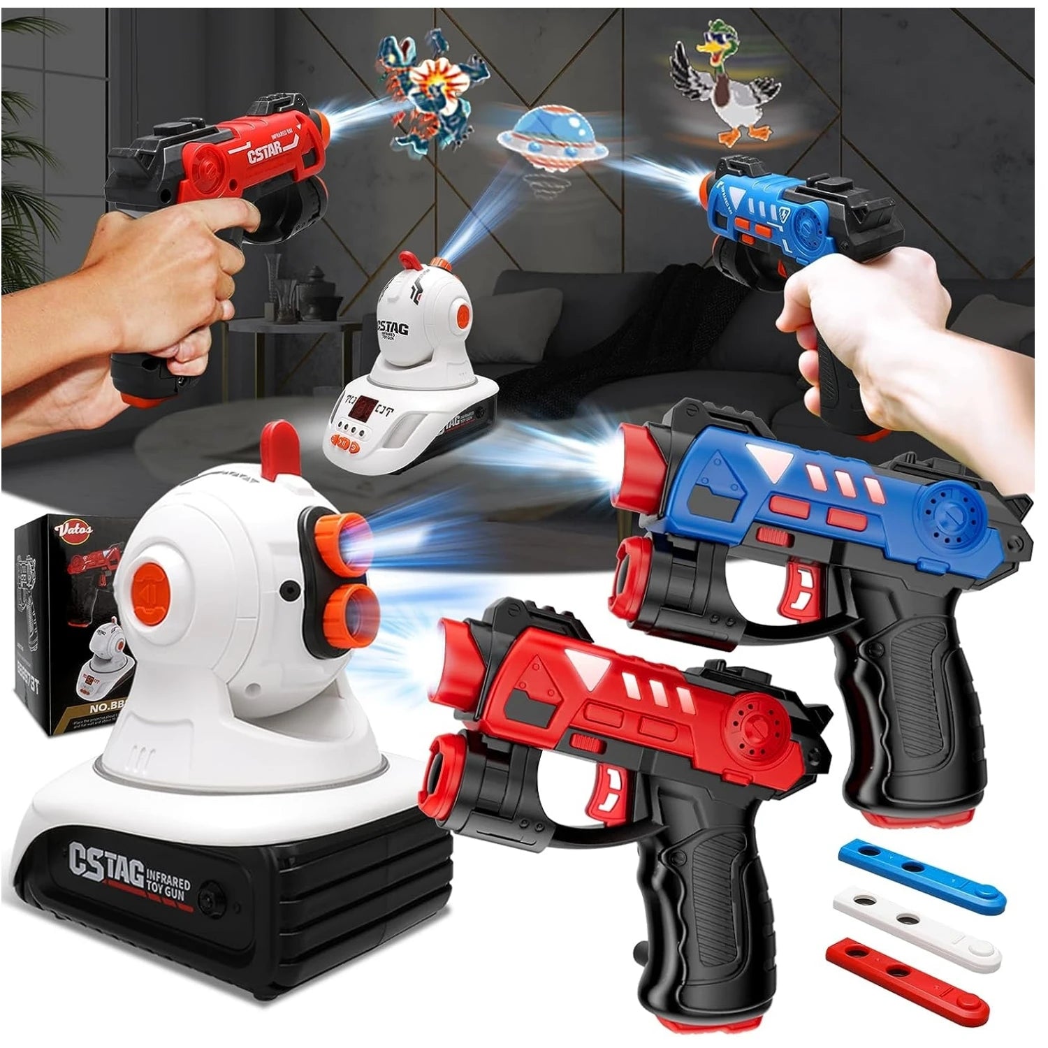 VATOS Infrared Laser Tag Guns Set Projector Duck UFO Hunting Game Indoor 2 Players Mini Pistol Toy Kids 2-7 Ages Boys Girls Gift