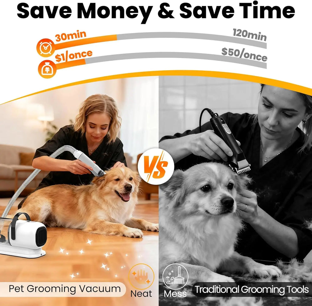 All-in-One Pet Grooming Vacuum with Hair Clipper and Shedding Brush, Low Noise 12,000Pa Suction for Dogs and Cats