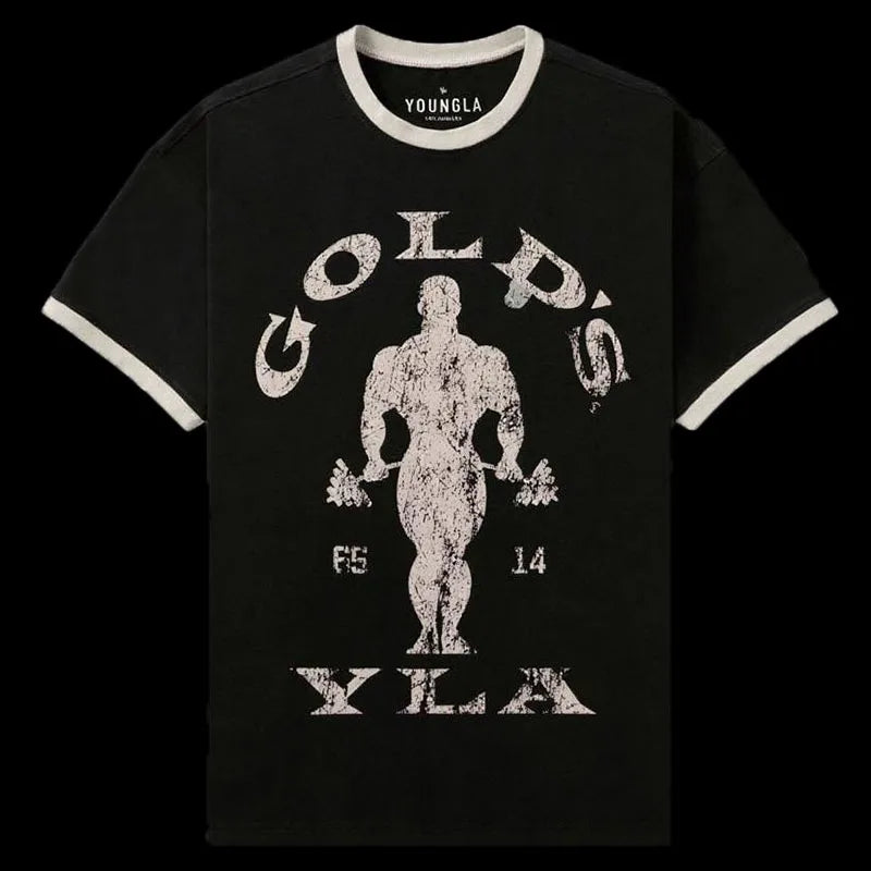 Outdoor Running Training Exercise 2026 Summer Fitness Men's Short Sleeved Quick Action Breathable Cotton Printed Gym Top