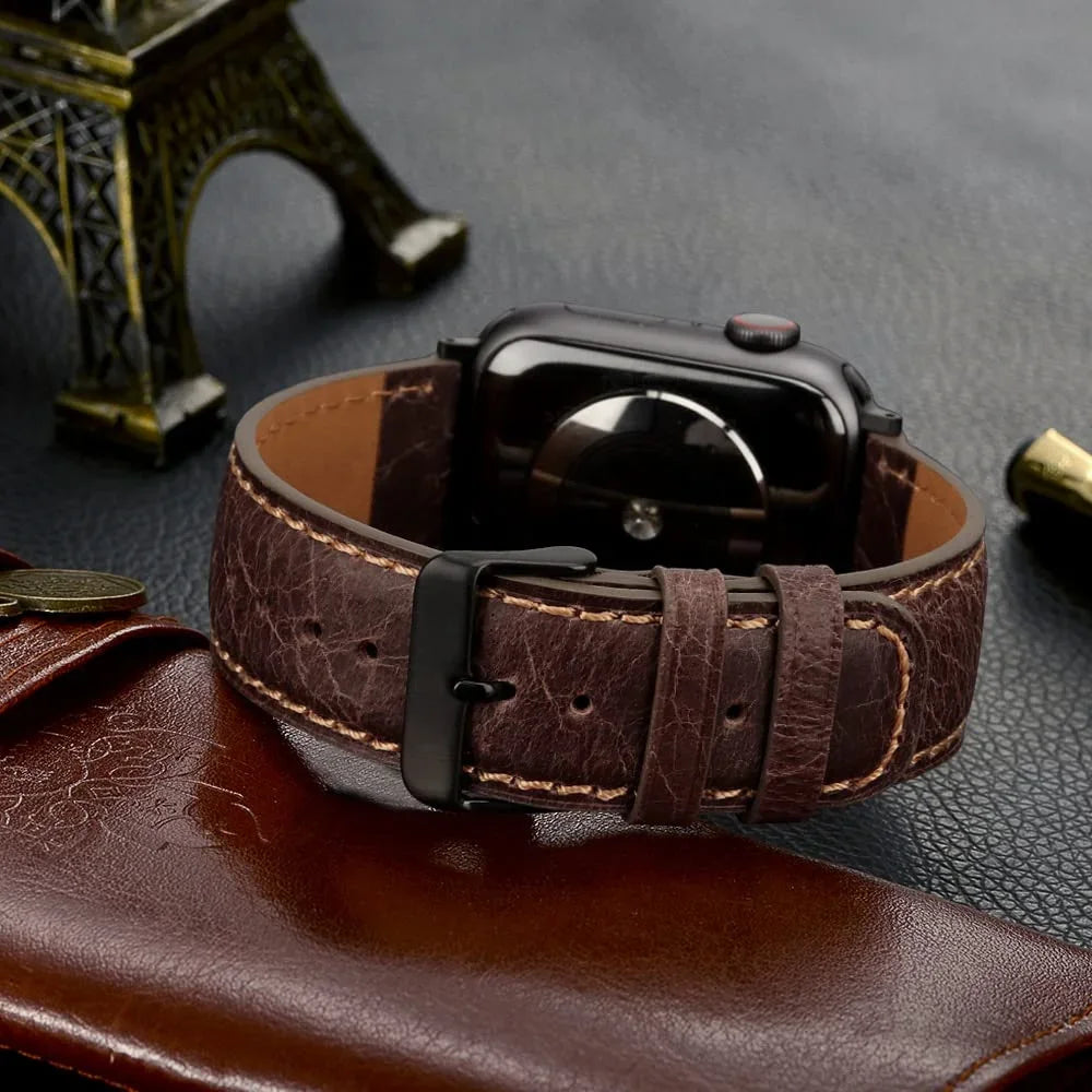 Leather Strap for Apple watch band 44mm 49/45mm 40/41 42 46mm belt Retro luxury Correas iWatch series 10 9 5 4 SE 6 7 8 ultra 2