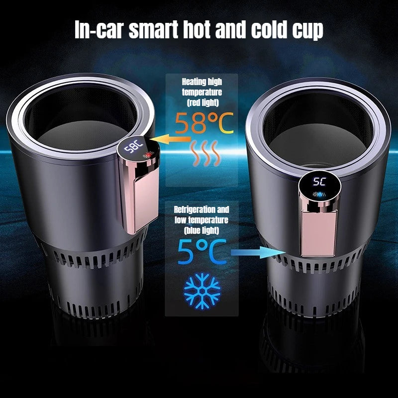 Smart Car 2-In-1 Hot and Cold Cup Drinks Holder Home Fast Refrigeration Cooling/Heating Mini Touch Screen Beverage Mug Drink Can