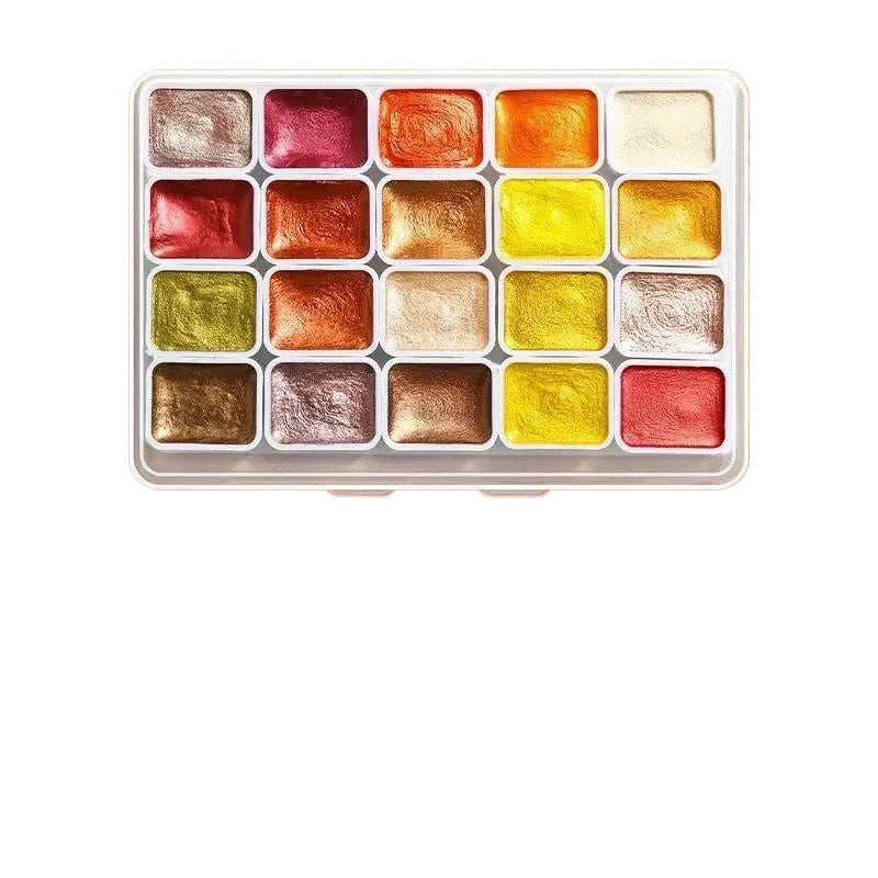 20 Colors Metal Watercolor Painting Set, Portable Box With Shiny Pearls Solid Watercolor Painting, And Art Supplies, Watercolor