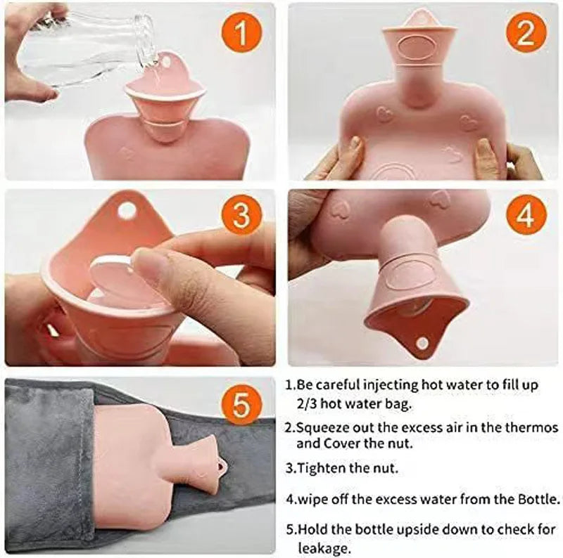 3-Piece Set Filling Water Type Hot Water Bag Hot Water Bottle Cover Plush Animal Belt Winter Menstrual Women Belly Hand Warmer