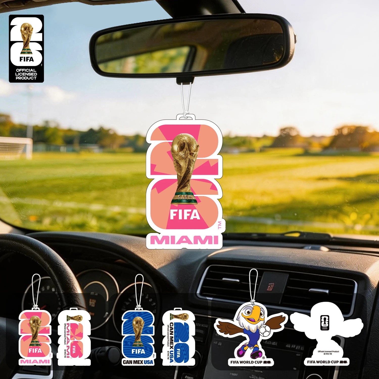 FIFA World Cup 2026 Official 3 Pack Car Air Freshener with Trophy Mascot & Host City Design, Long Lasting Scent for Car & Home