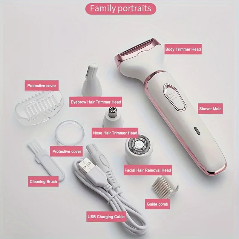 4 in 1 Electric Razor for Women Shaver Lady Shaver Body Hair Trimmer for Armpit Bikini Arm Leg Face Mustache Portable Painless
