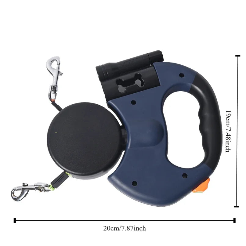 Automatic retractable two-end pet leash Dog leash with flashlight one tow two easy to walk your dog