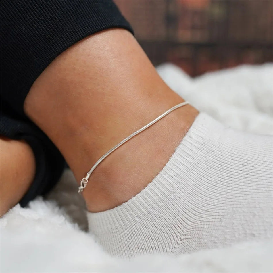 SUNIBI Stainless Steel Snake Chain Anklet for Women Summer Beach Gold Color Anklets Fashion Jewelry Dropshipping Wholesale