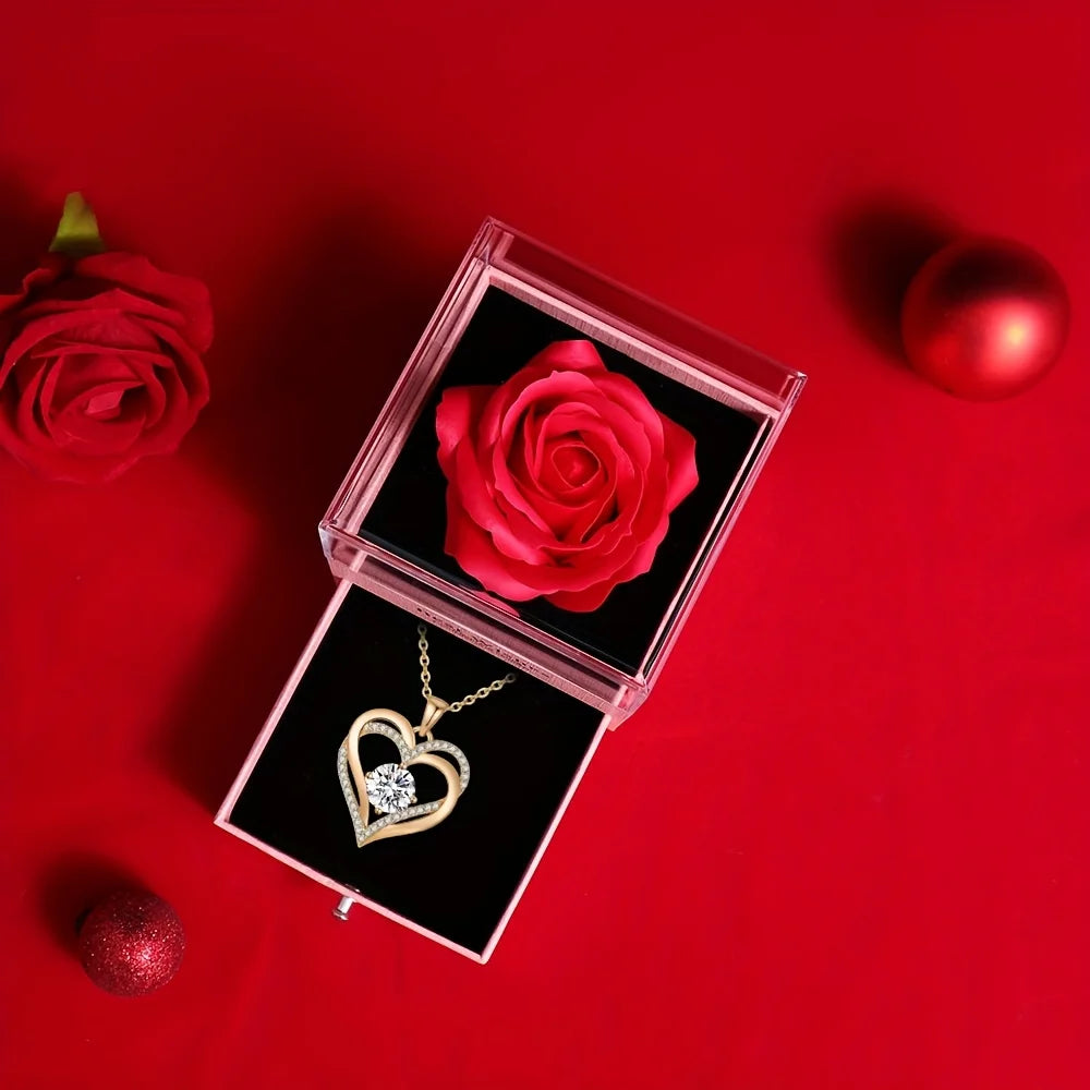 Permanent Rose Gift Box, Love Rose Multi Pendant Necklace,Women's Simple and Exquisite Jewelry,Gift for Mother,Lover,Best Friend