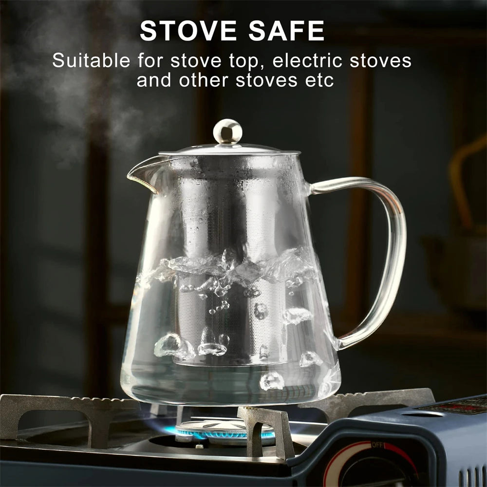 1pc Glass Teapot Heat Resistant Borosilicate Clear Tea Kettle with Removable Stainless Steel Infuser Kettle Kung Fu Teaware Set