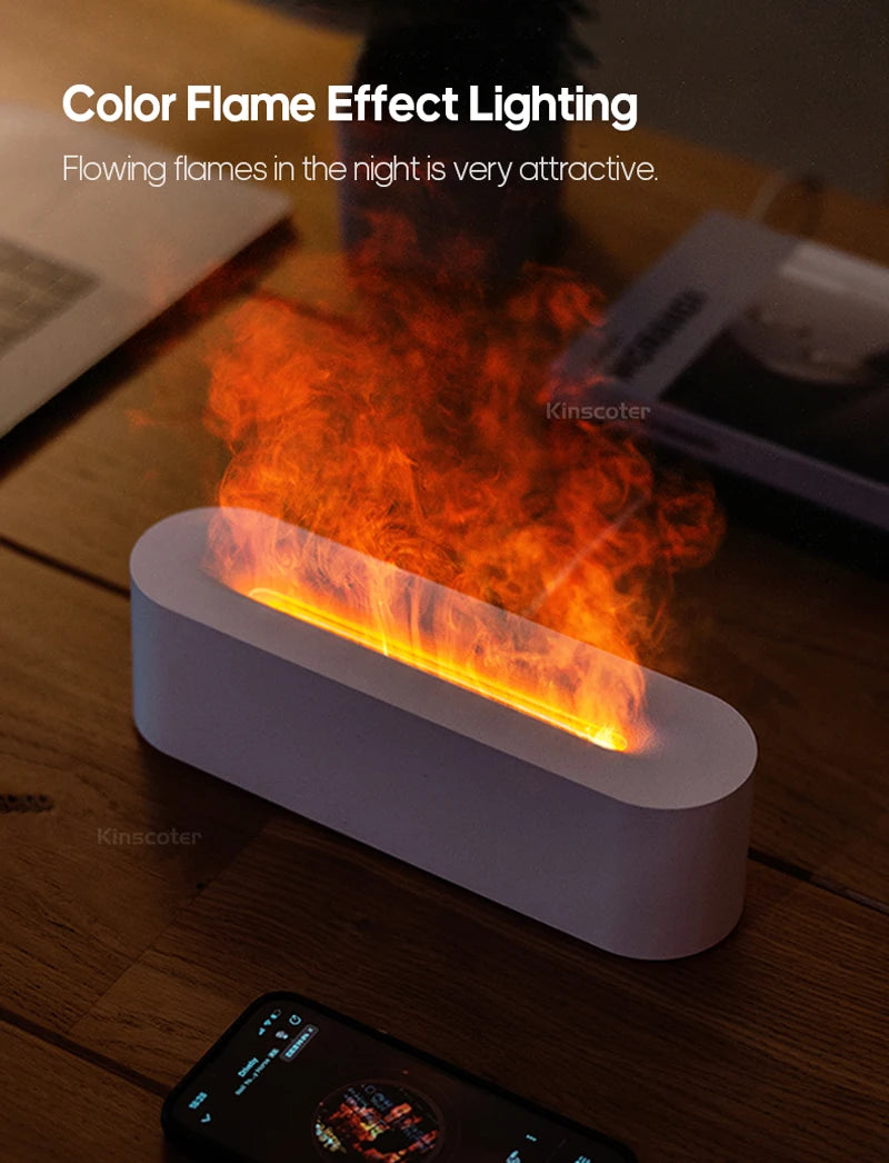 KINSCOTER Realistic Colorful Flame Aromatherapy Diffuser Aroma Essential Oil 150ml USB Air Humidifie Purifier Air Freshener