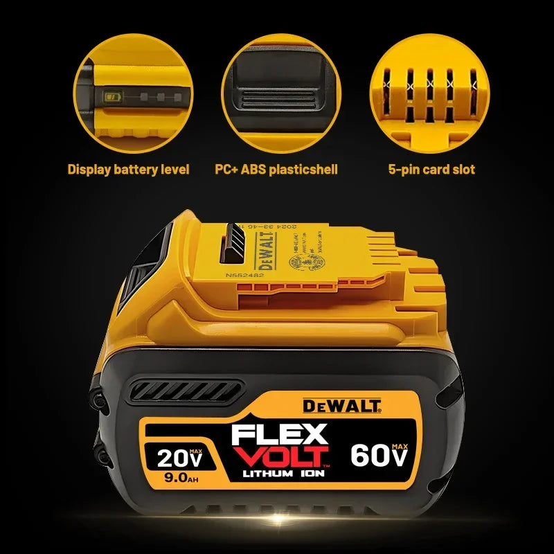 Original DEWALT Battery 60V 9.0AH, Rechargeable Lithium-ion Battery, DEWALT，DCB609，DCB118， Fast Charging, DEWALT Tool Battery,