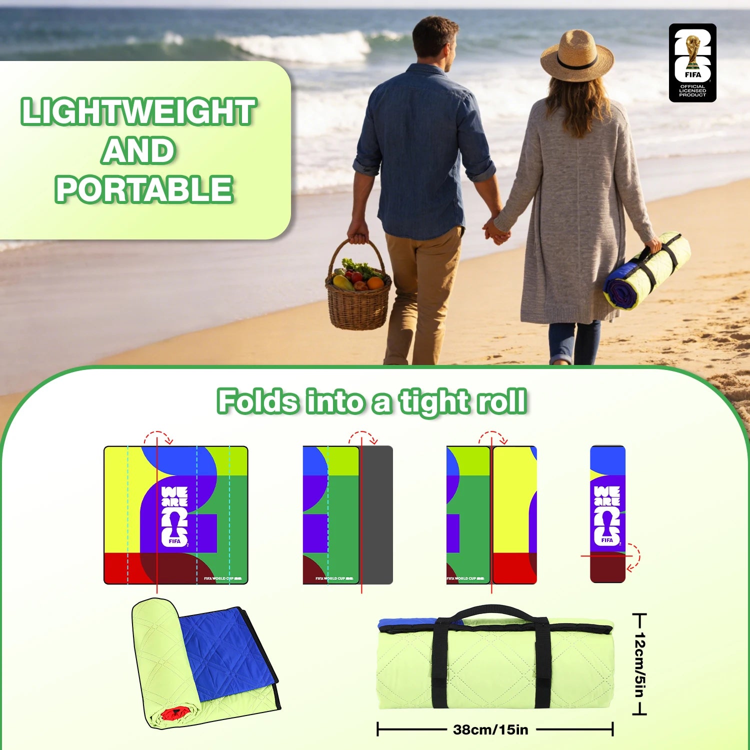 FIFA WORLD CUP 2026 Official Picnic Mat, Extra Large Foldable Outdoor Blankets FIFA Picnic Mat for Beach,Soccer Fan Camping Gift