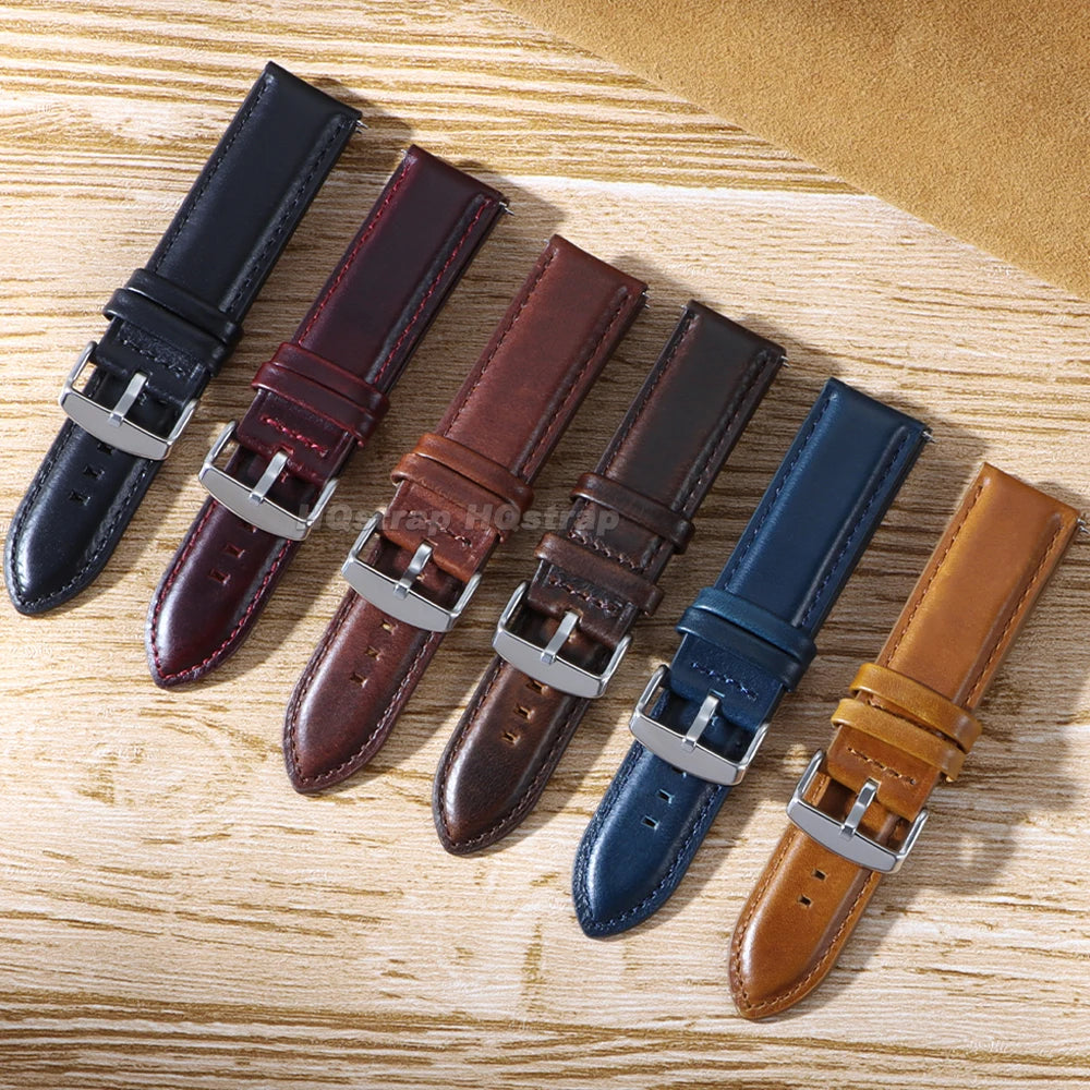 Retro Leather Watch Band 20mm 22mm 18mm 24mm 26mm for Seiko Smartwatch Bracelet Universal Wristband Quick Release Cowhide Strap