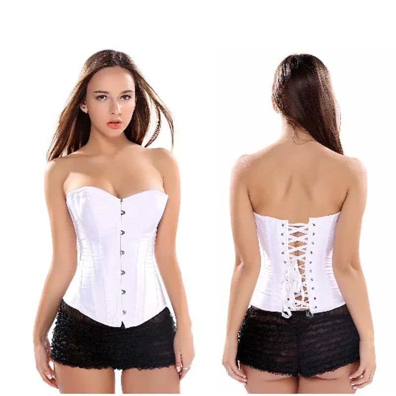 Elegant Satin Corset Women Solid Color Lace Up Corsets Slim Body Shaper Strapless Overbust Plus Size Corset and Bustier S-6XL