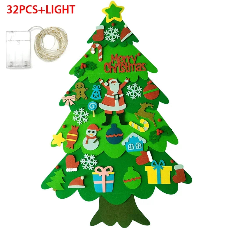 DIY Felt Christmas Tree Wall Hanging Artificial Xmas Tree with Santa Claus Snowflakes Ornament New Year Party Supplies Gift