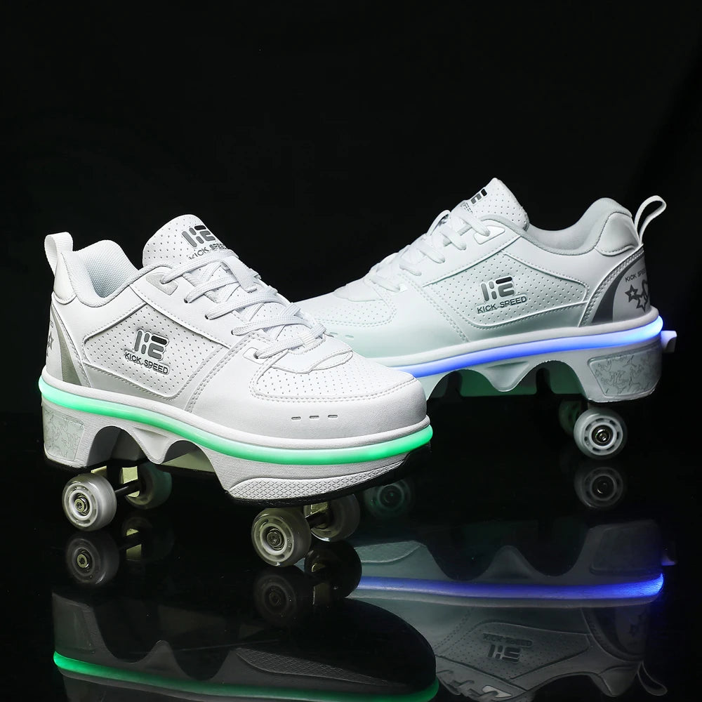 Unisex Four-Wheel Roller Skate Shoes Casual Deformation Parkour Sneakers Kids Skates Stage personalized Sport Roller Skate Shoes