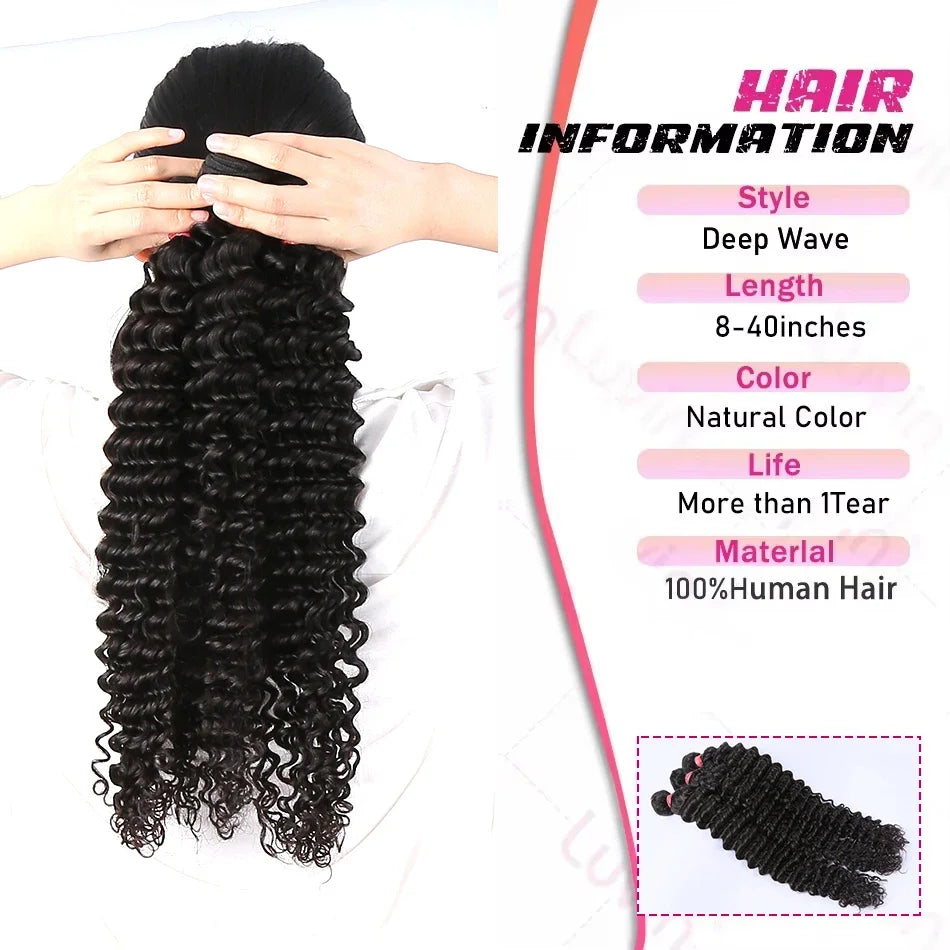32 36 40 Inch Deep Wave Human Hair Bundles Brazilian Remy Unprocessed Weaving Curly Hair 1/2/3/4 Bundles Weave Extensions Deals