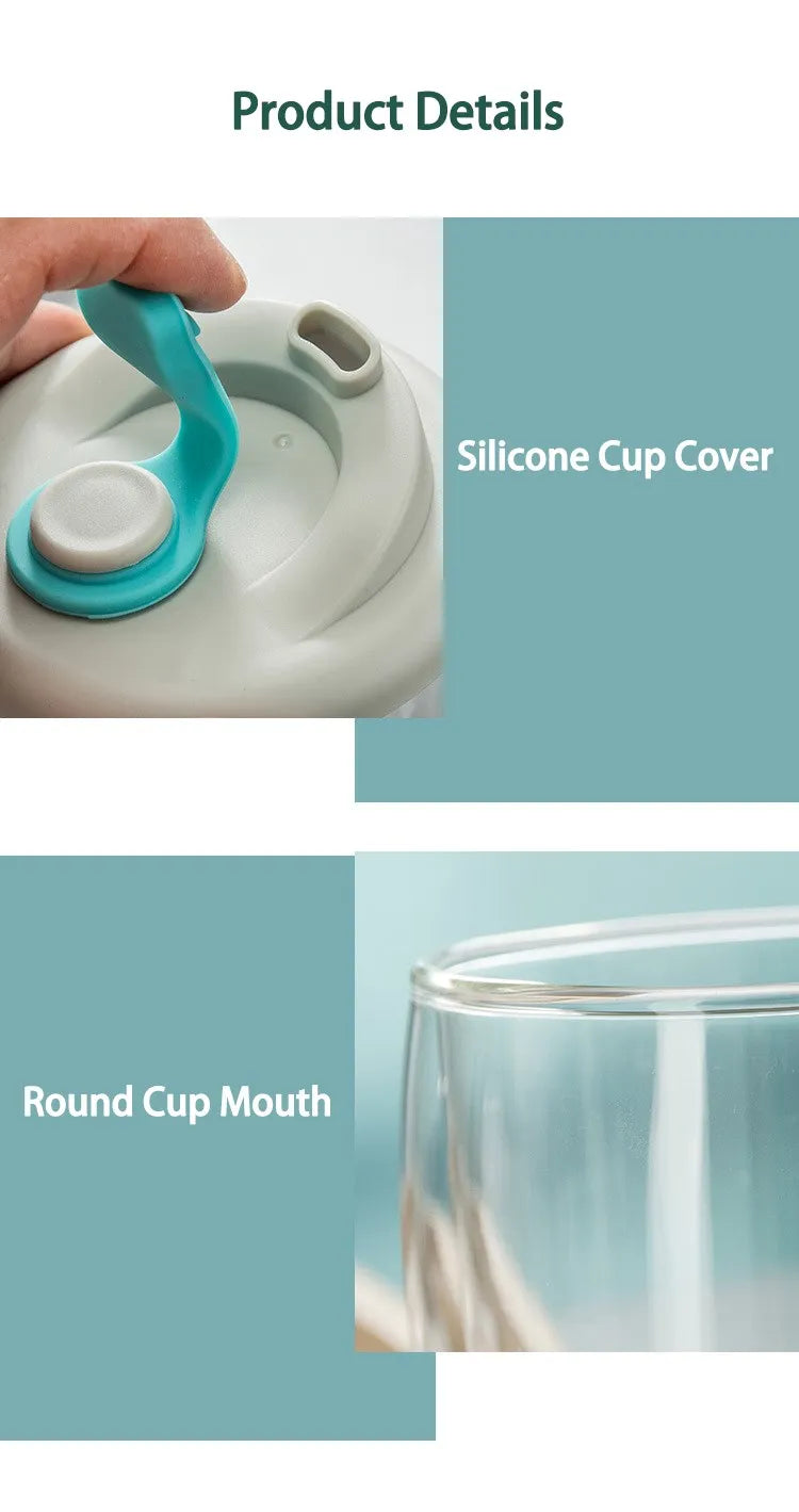 Cute Portable Water Cup Double Wall Glass Cup With Leak-Proof LidTransparent Insulated Coffee Cups Milk Tea Juice Mug Dinkware
