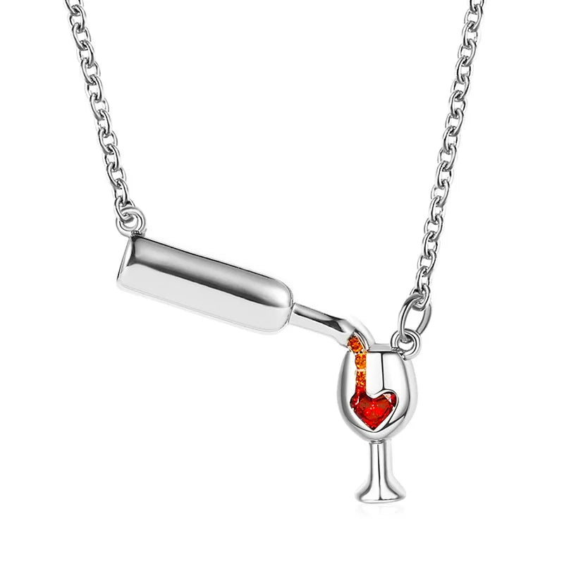 2022 Fashion Silver Color Cup Necklace Wine Glass Pendant Chic Choker Necklaces For Girl  Daily Punk Party Accessories