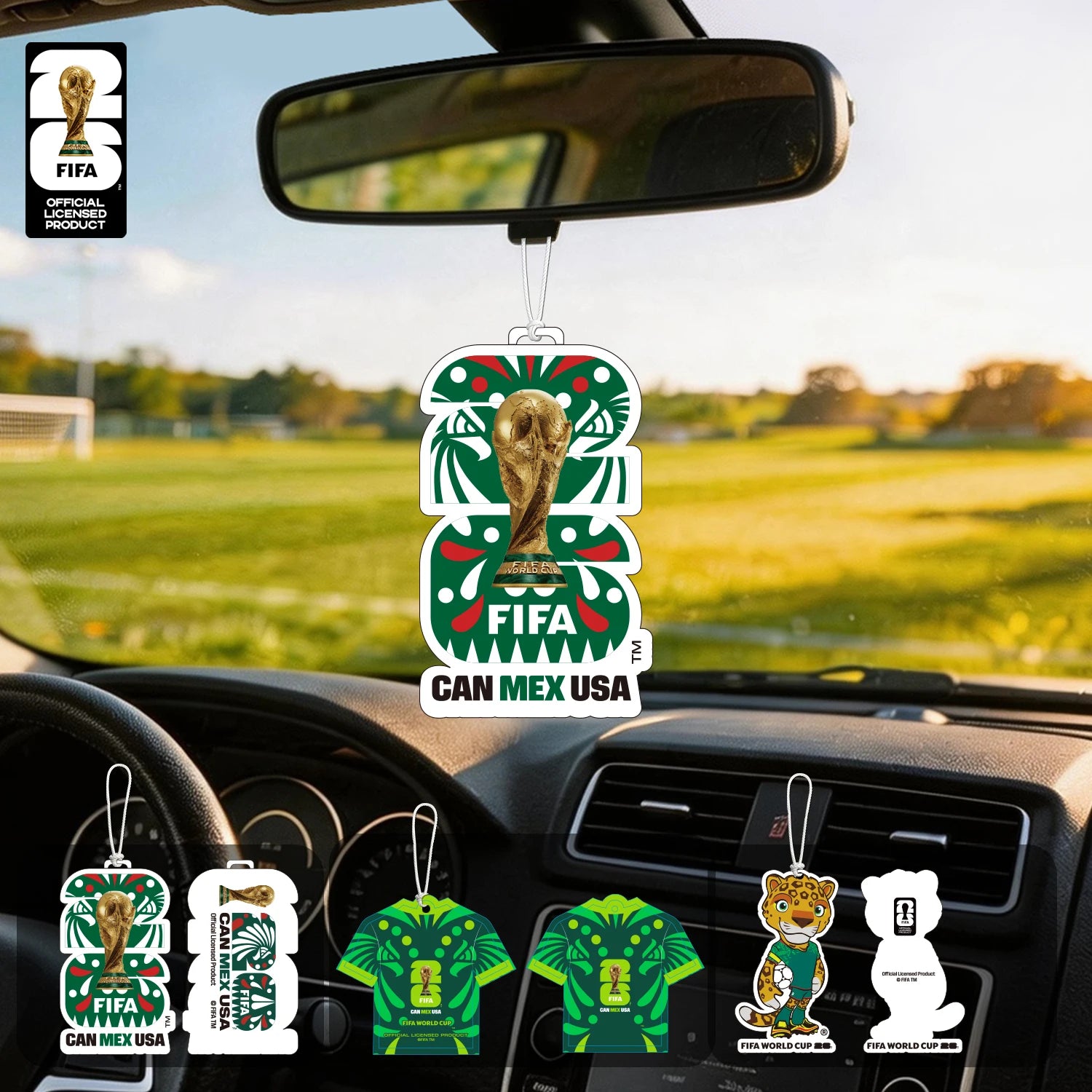 FIFA World Cup 2026 Official 3 Pack Car Air Freshener with Trophy Mascot & Host City Design, Long Lasting Scent for Car & Home