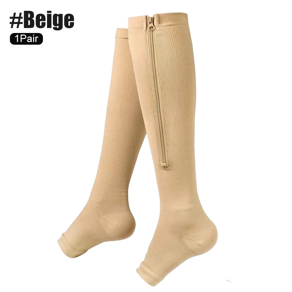 Zipper Compression Socks,15-20 mmHg Knee High Compression Socks for Men Women,Close Toe Support Socks for Varicose Veins,Edema