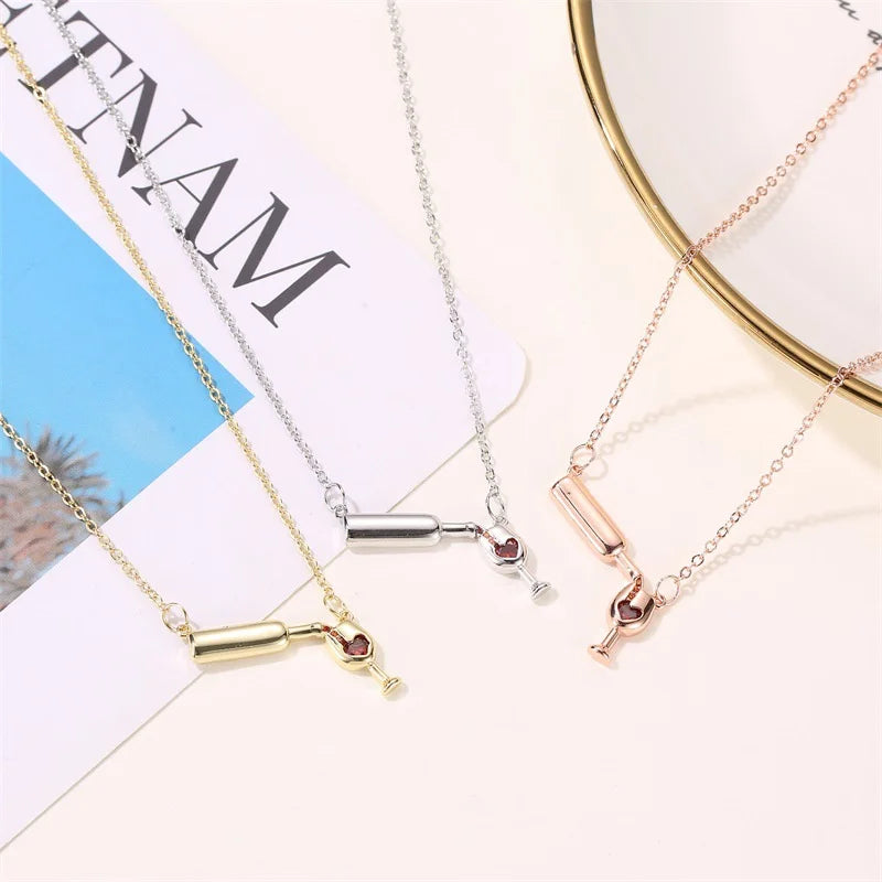 2022 Fashion Silver Color Cup Necklace Wine Glass Pendant Chic Choker Necklaces For Girl  Daily Punk Party Accessories