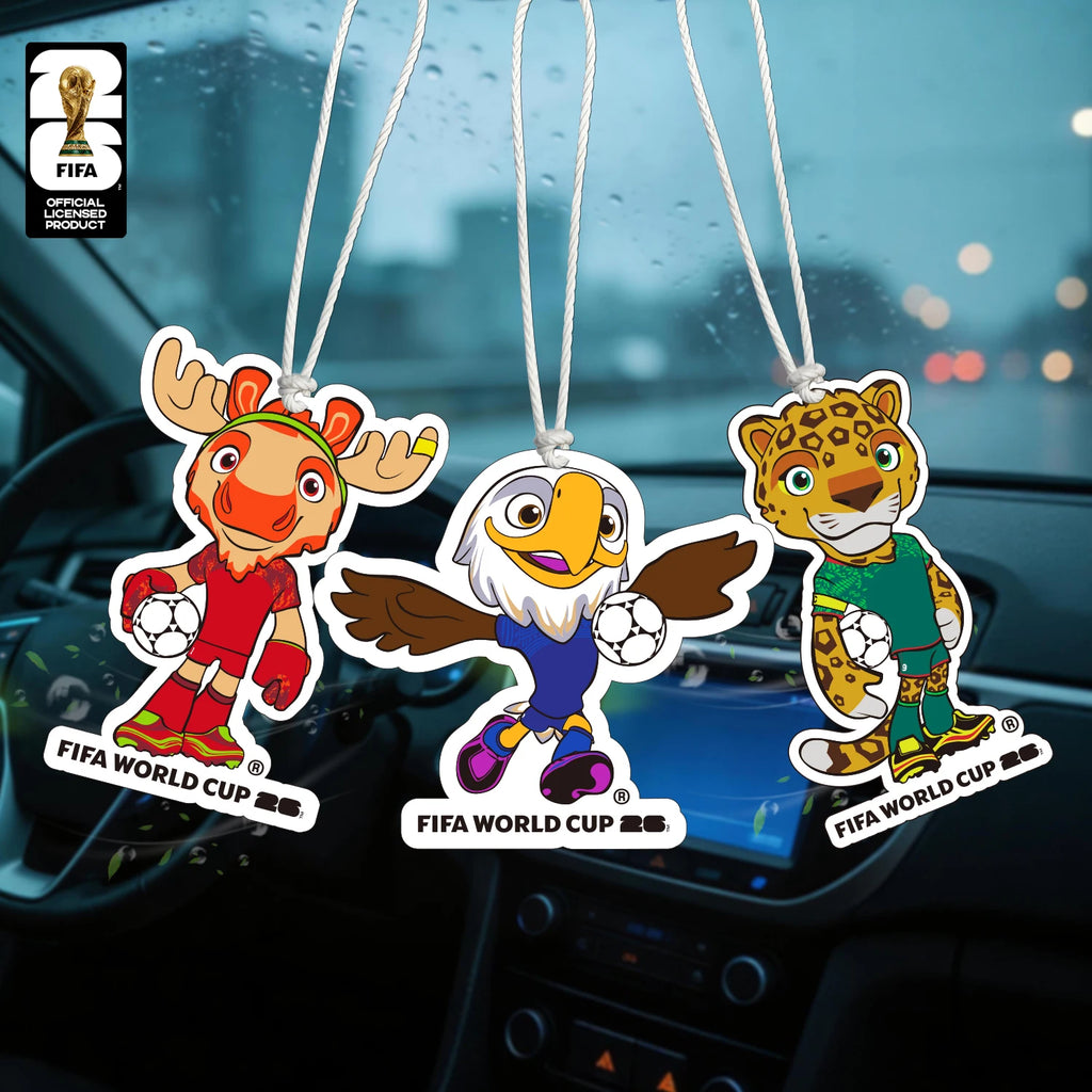 FIFA World Cup 2026 Official 3 Pack Car Air Freshener with Trophy Mascot & Host City Design, Long Lasting Scent for Car & Home