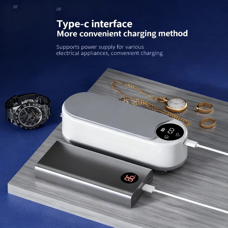 High Frequency Vibration Jewelry Cleaner 360° Automatic Deep Cleaning Tool Portable USB Rechargeable for Rings Watches Glasses