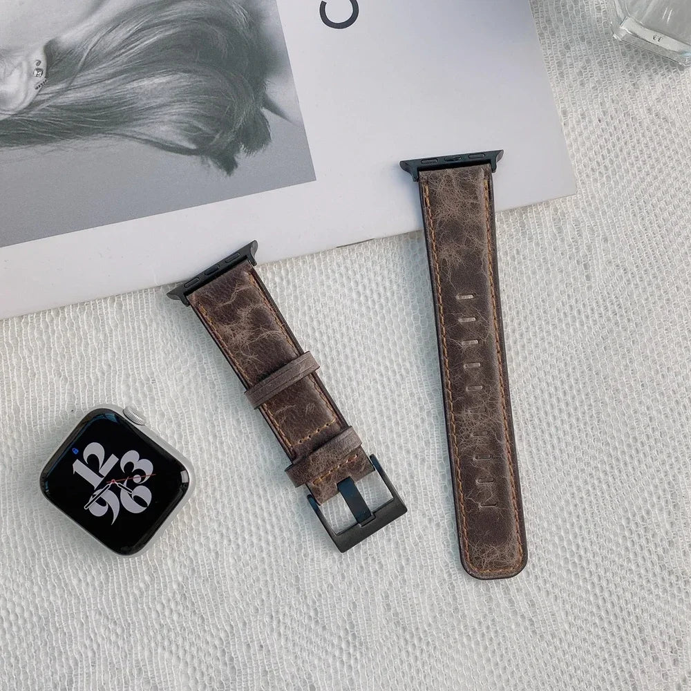 Leather Strap for Apple watch band 44mm 49/45mm 40/41 42 46mm belt Retro luxury Correas iWatch series 10 9 5 4 SE 6 7 8 ultra 2