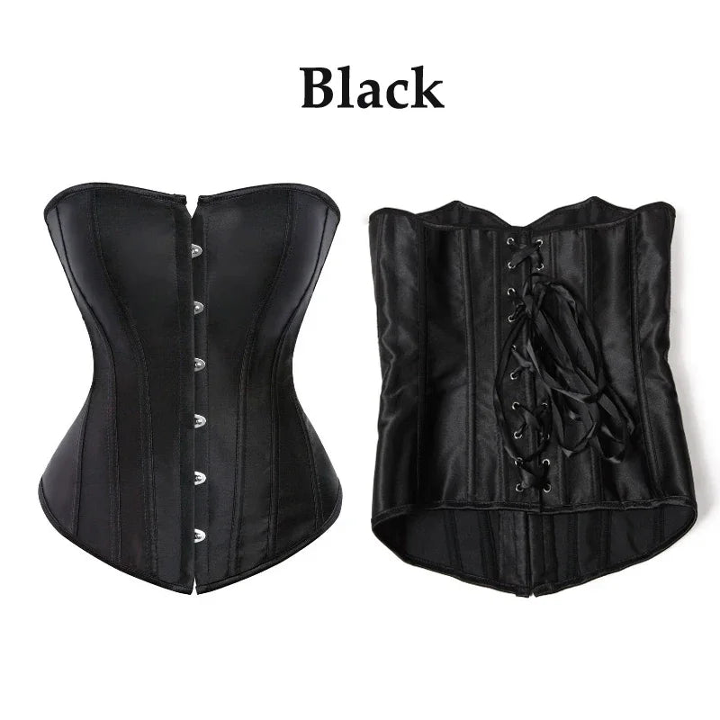 Elegant Satin Corset Women Solid Color Lace Up Corsets Slim Body Shaper Strapless Overbust Plus Size Corset and Bustier S-6XL