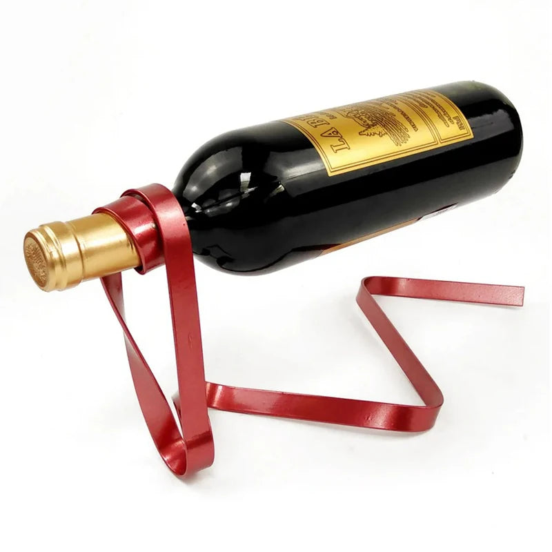 New Metal Ribbon Shaped Suspended Balanced Wine Bottle Rack Wine Display Rack Exquisite Durable Party Banquet Desktop Decoration
