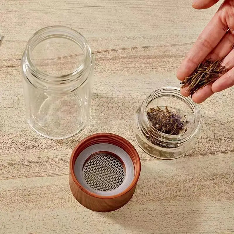 Glass Tea Bottle  Double Wall Tea Separation Glass Bottle with Tea Infuser