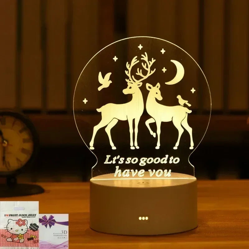 3D Acrylic LED Night Light USB Powered Bedroom Bedside Decor Night Lamp Birthday Kid Gifts Table Ornaments Novelty Lighting