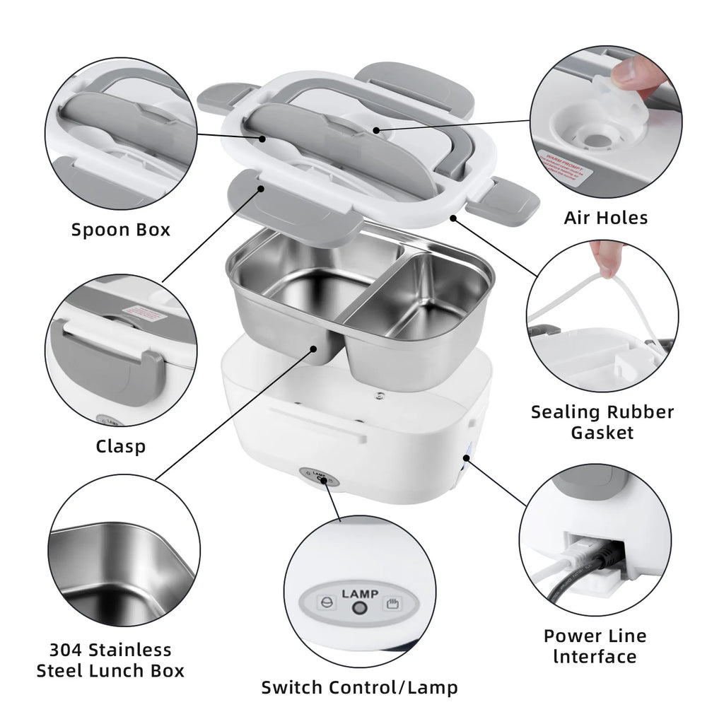 Stainless steel safe 220V electric lunch box food heating container, portable insulated lunch heater
