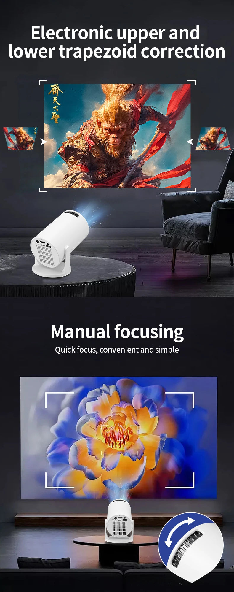 HY300 Mini portable 4k projector 1080P android Smart home  movie theater projectors bluetooth and wifi