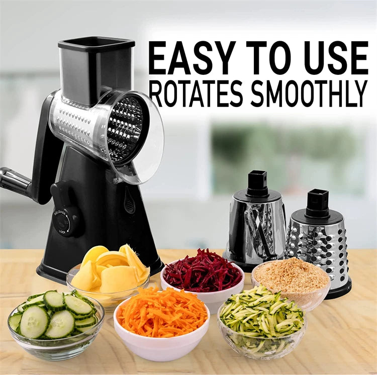 LMETJMA Rotary Cheese Grater with Handle Manual Vegetable Graters Shredder Slicer Nuts Grinder with Strong Suction Base JT122