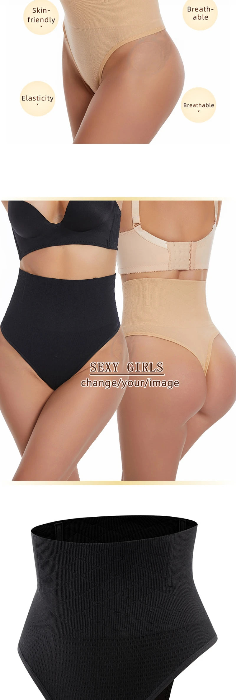 Thin Thong Women's Strong Hip Lift Tummy Control Panties with Fishbone Steel Boning Waist Cincher Mid-High Waist Shaper