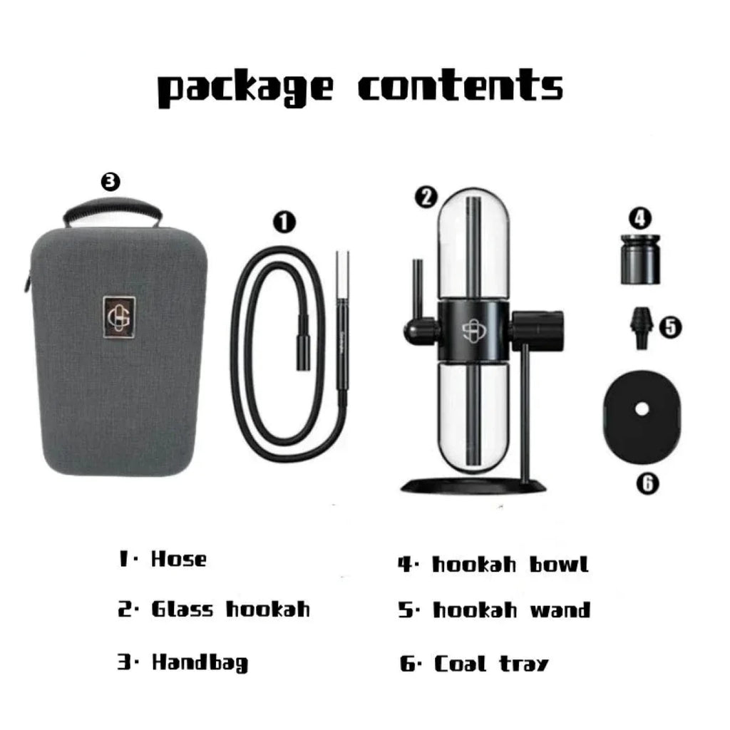 Gravity Smoking Pipe 360 Degree Rotation Hookah Travel Complete Set with Portable Handbag Glass Shisha Bowl Smoke Accessory