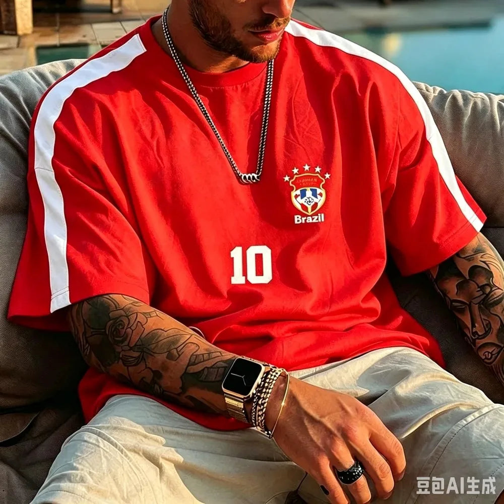 Brazil No.10 Retro Football Suit Men's and Women's 3D Printed T-shirt Breathable Casual Street Wear Football Training Top Y2k