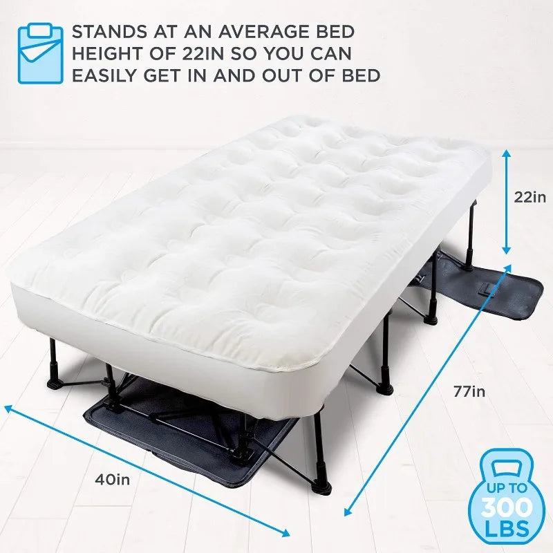 EZ-Bed (Twin) Air Mattress with Frame & Rolling Case, Self Inflatable, Blow Up Bed Auto Shut-Off, Comfortable Surface Ai