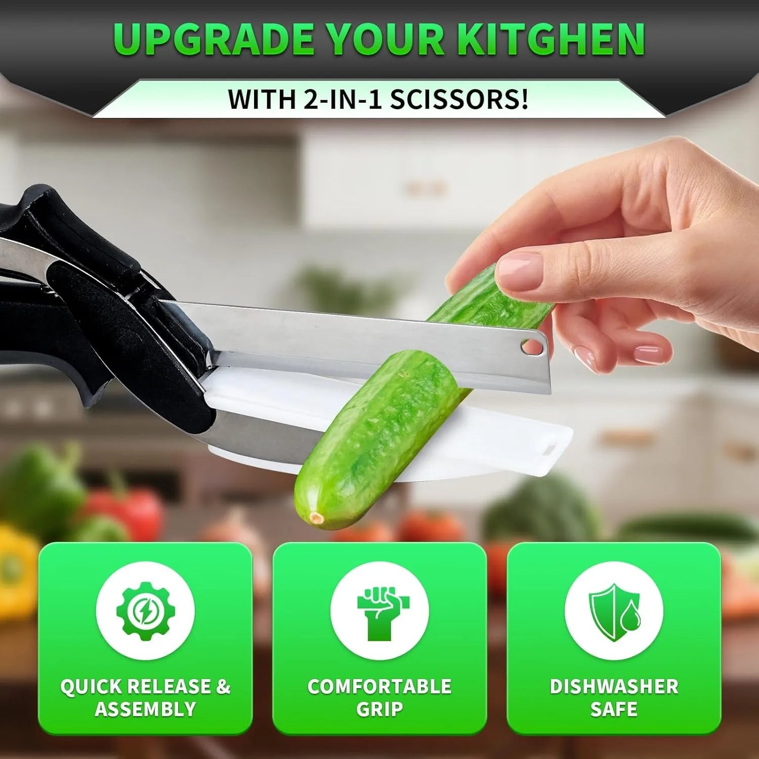 Food Cutter Scissor with Built-in Cutting Board for Vegetables Fruit Food Slicer Poultry Chopper Stainless Steel Kitchen Chopper